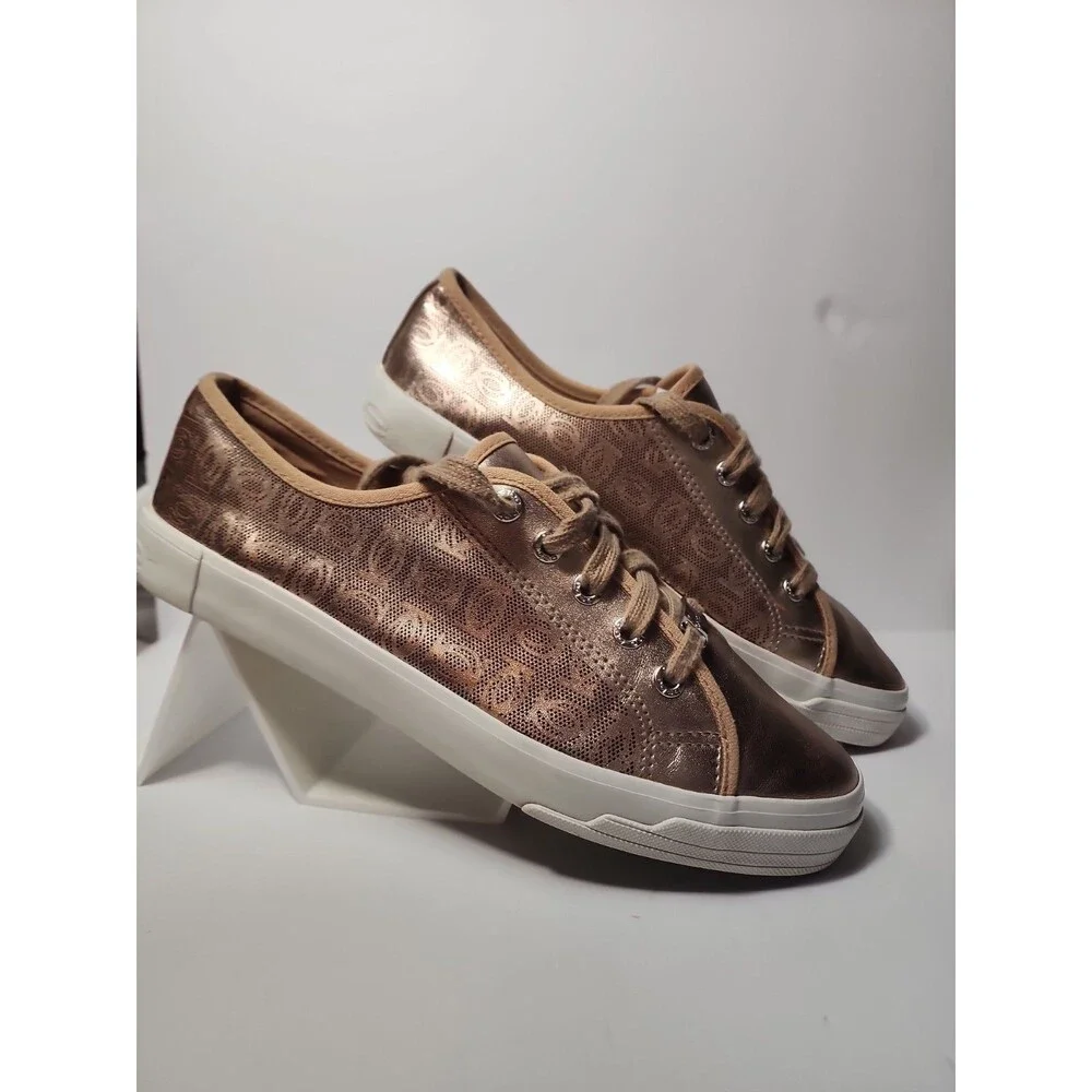 WOMENS bebe  LOGO METALLIC GOLD DANE LACE UP SNEAKERS SZ 10